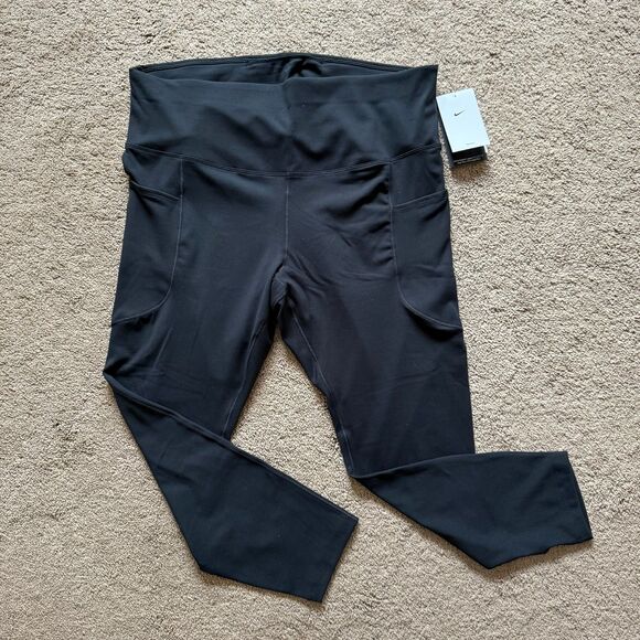 NWT NIKE Women's Black Dri Fit High Rise 7/8 Length Plus Size Pants Leggings - Picture 1 of 6